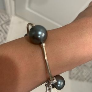 Stretch bracelet silver Swarovski blue-gray pearl